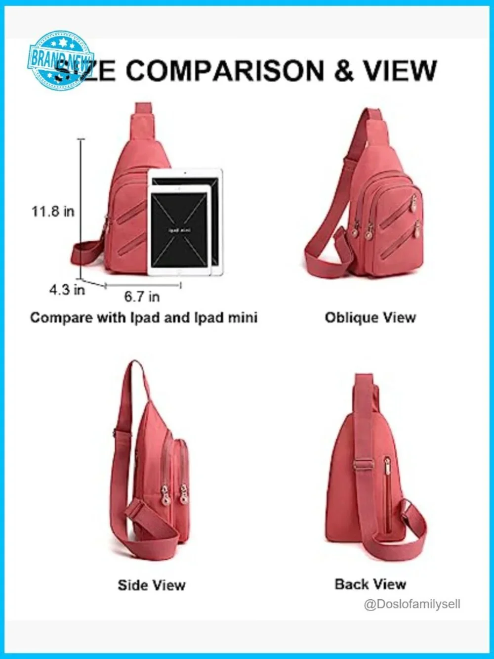 Trendy Crossbody Sling Bag Water Resistant Nylon Travel Purse Adjustable Strap